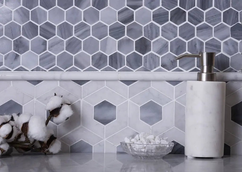 Gray 11x12 Polished Hexagon Bardiglio Nuvolato Marble Mosaic Tile (5 pack, 4.71 sq ft/case) by Apollo Tile