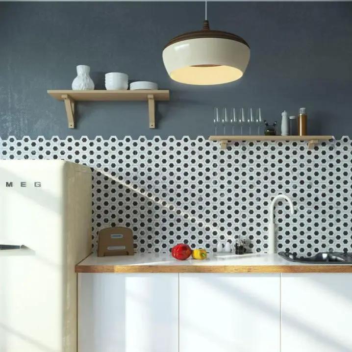 Gray White 11x13 Polished Hexagon Bardiglio Nuvolato Bianco Carrara Marble Mosaic Tile (5 pack, 5.15 sq ft/case) by Apollo Tile