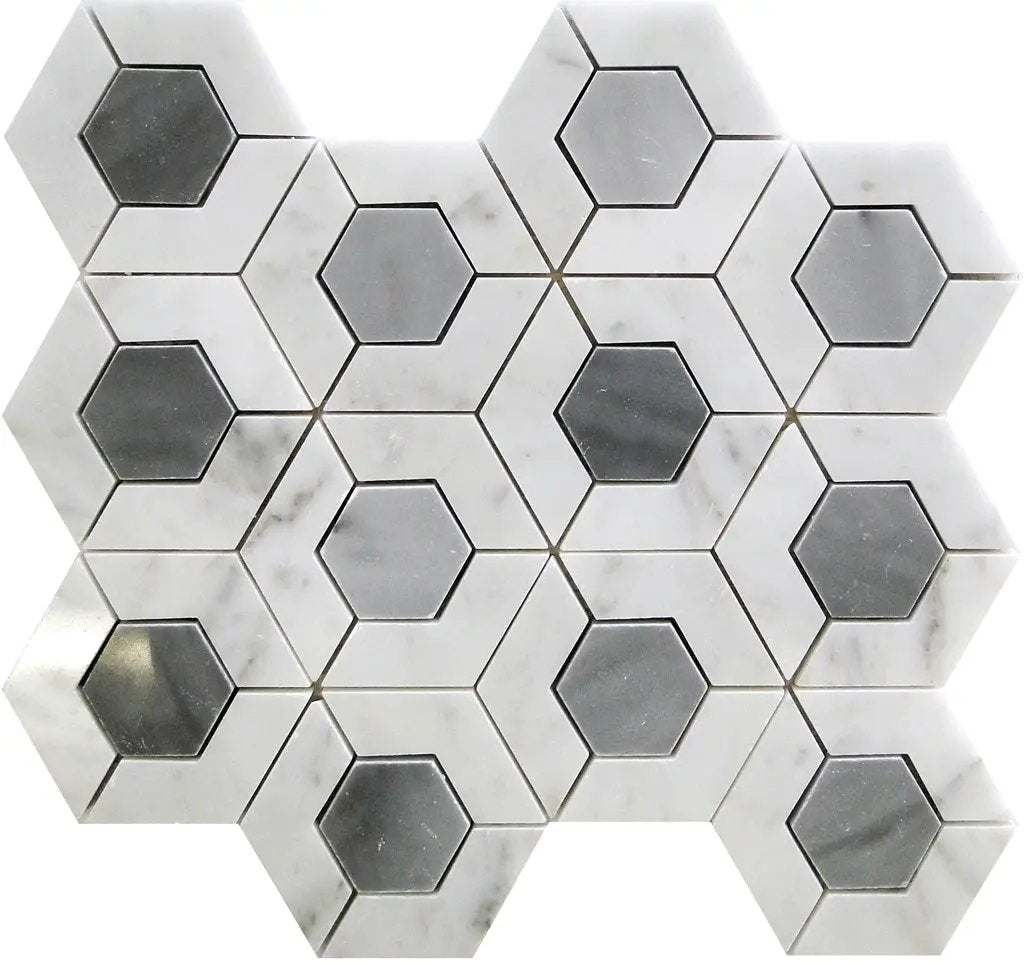 Gray White 11x13 Polished Hexagon Bardiglio Nuvolato Bianco Carrara Marble Mosaic Tile (5 pack, 5.15 sq ft/case) by Apollo Tile