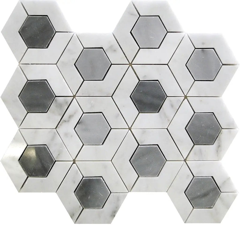 Gray White 11x13 Polished Hexagon Bardiglio Nuvolato Bianco Carrara Marble Mosaic Tile (5 pack, 5.15 sq ft/case) by Apollo Tile