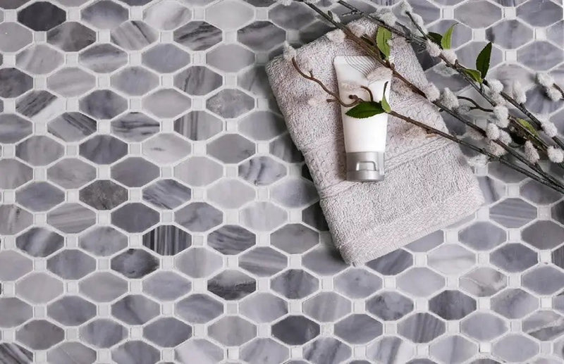 Bardiglio Nuvolato Eastern White 12x12 Polished Octagon Marble Mosaic Tile (5 pack, 5.08 sq ft/case) by Apollo Tile