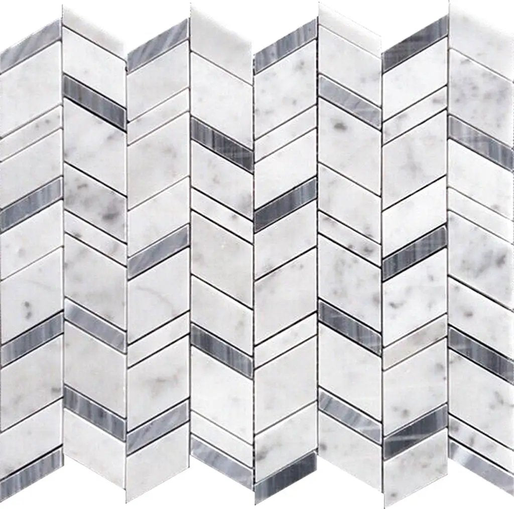 White Gray 11x13 Polished Herringbone Bardiglio Nuvolato Bianco Carrara Marble Mosaic Tile (5 pack, 4.95 sq ft/case) by Apollo Tile