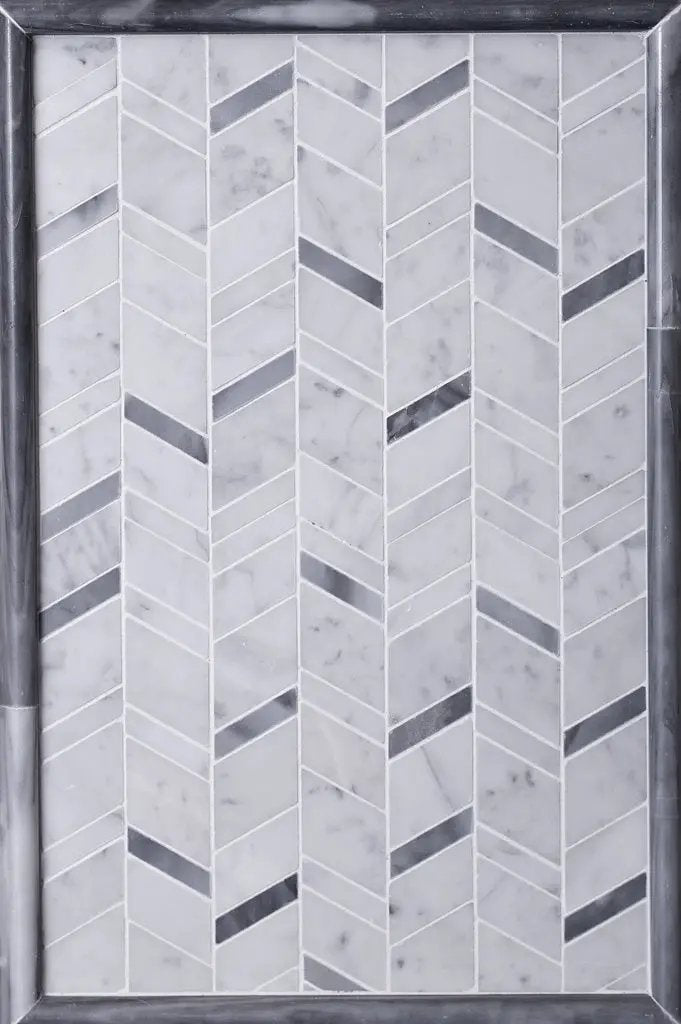 White Gray 11x13 Polished Herringbone Bardiglio Nuvolato Bianco Carrara Marble Mosaic Tile (5 pack, 4.95 sq ft/case) by Apollo Tile