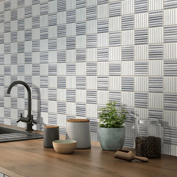 White Gray 12x12 Polished Brick Bardiglio Nuvolato Bianco Carrara Marble Mosaic Tile (5 pack, 5 sq ft/case)