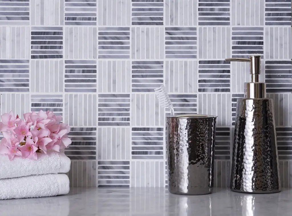 White Gray 12x12 Polished Brick Bardiglio Nuvolato Bianco Carrara Marble Mosaic Tile (5 pack, 5 sq ft/case) by Apollo Tile