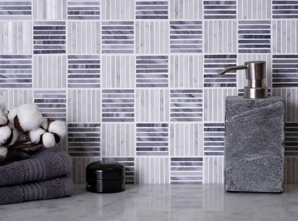 White Gray 12x12 Polished Brick Bardiglio Nuvolato Bianco Carrara Marble Mosaic Tile (5 pack, 5 sq ft/case) by Apollo Tile