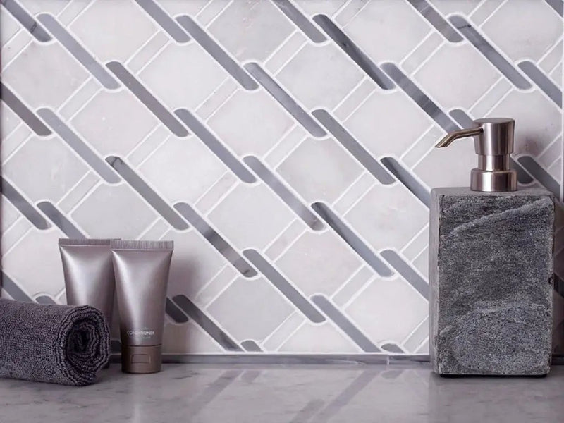 Eastern White, Bardiglio Nuvolato 11x12 Polished Multi-shaped Marble Mosaic Tile (5 pack, 4.66 sq ft/case) by Apollo Tile