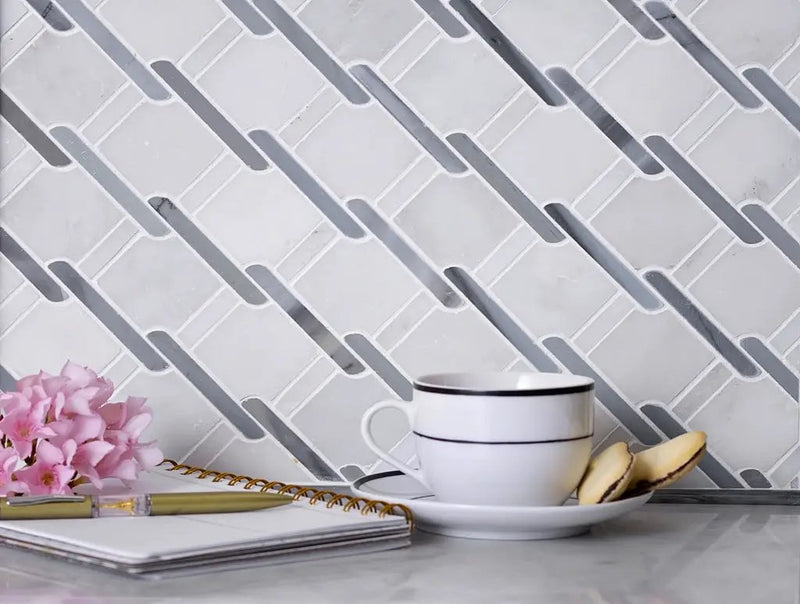 Eastern White, Bardiglio Nuvolato 11x12 Polished Multi-shaped Marble Mosaic Tile (5 pack, 4.66 sq ft/case) by Apollo Tile