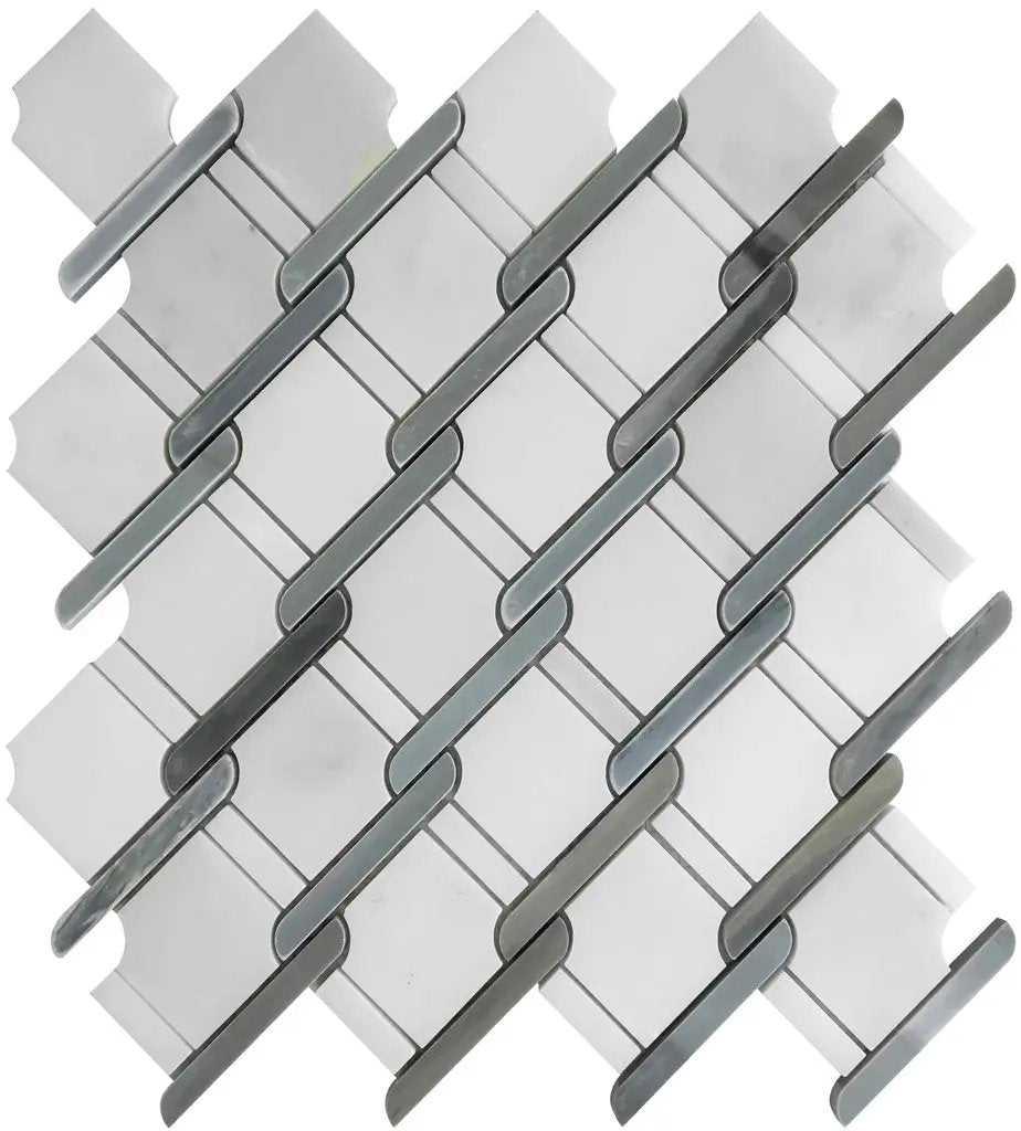 Eastern White, Bardiglio Nuvolato 11x12 Polished Multi-shaped Marble Mosaic Tile (5 pack, 4.66 sq ft/case) by Apollo Tile