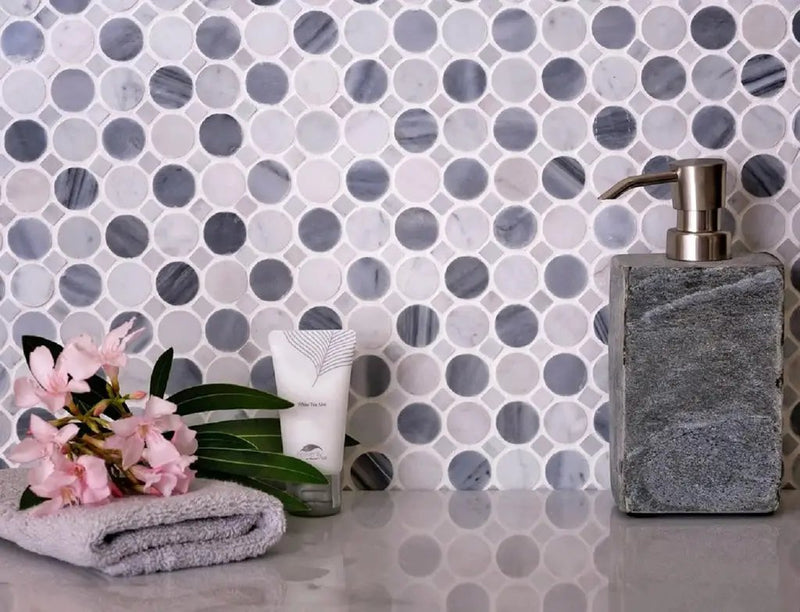 White Gray 13x13 Polished Multi-shaped Bardiglio Nuvolato Carrara Marble Mosaic Tile (5 pack, 5.6 sq ft/case) by Apollo Tile