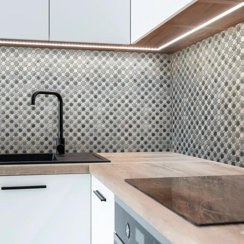 White Gray 13x13 Polished Multi-shaped Bardiglio Nuvolato Carrara Marble Mosaic Tile (5 pack, 5.6 sq ft/case) by Apollo Tile