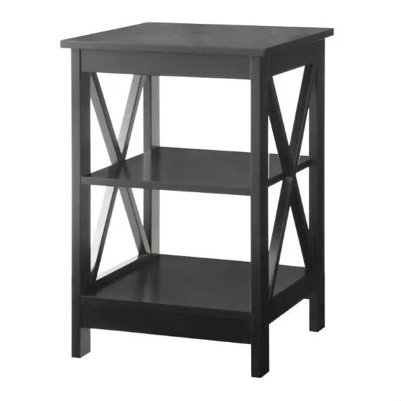Black Wood X-Design End Table Nightstand with 3 Open Shelves by HomePacific