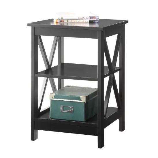 Black Wood X-Design End Table Nightstand with 3 Open Shelves by HomePacific