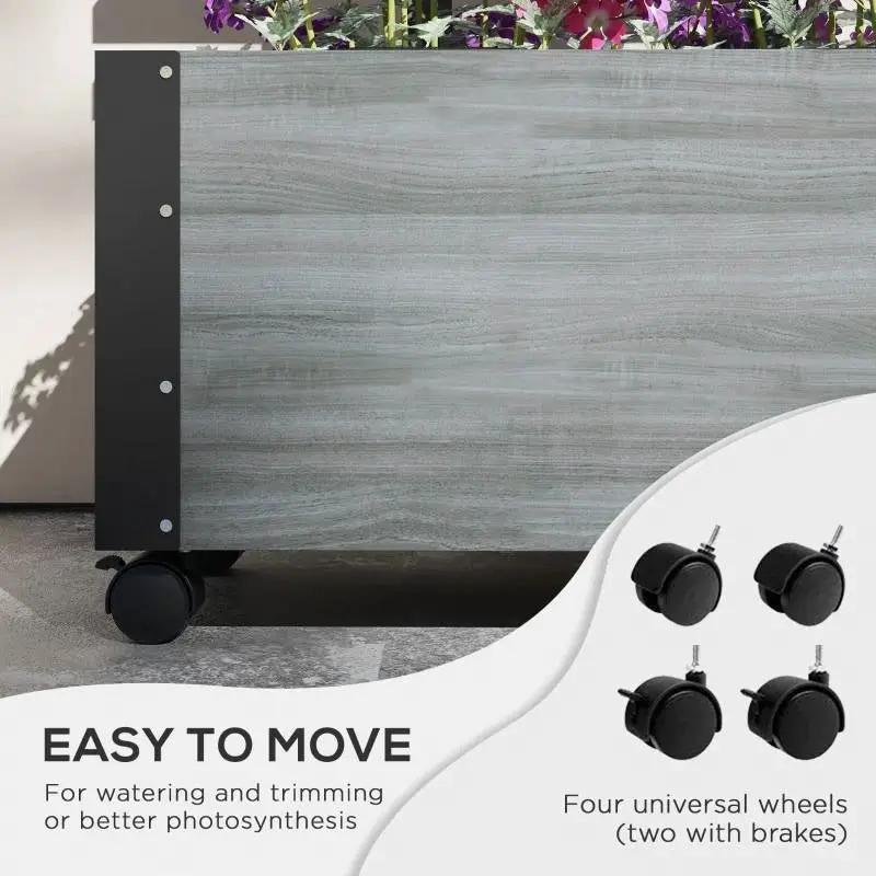 Modern Farmhouse Grey Wood Raised Garden Bed Planter on Wheels with Trellis by HomePacific