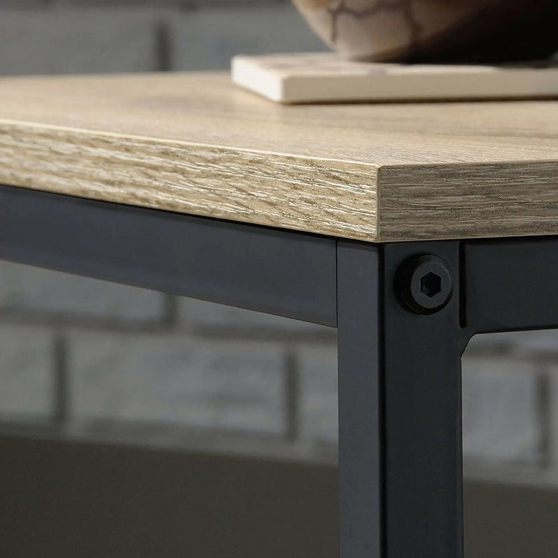 Modern Black Metal Frame End Table with Oak Finish Wood Top and Bottom Shelf by HomePacific