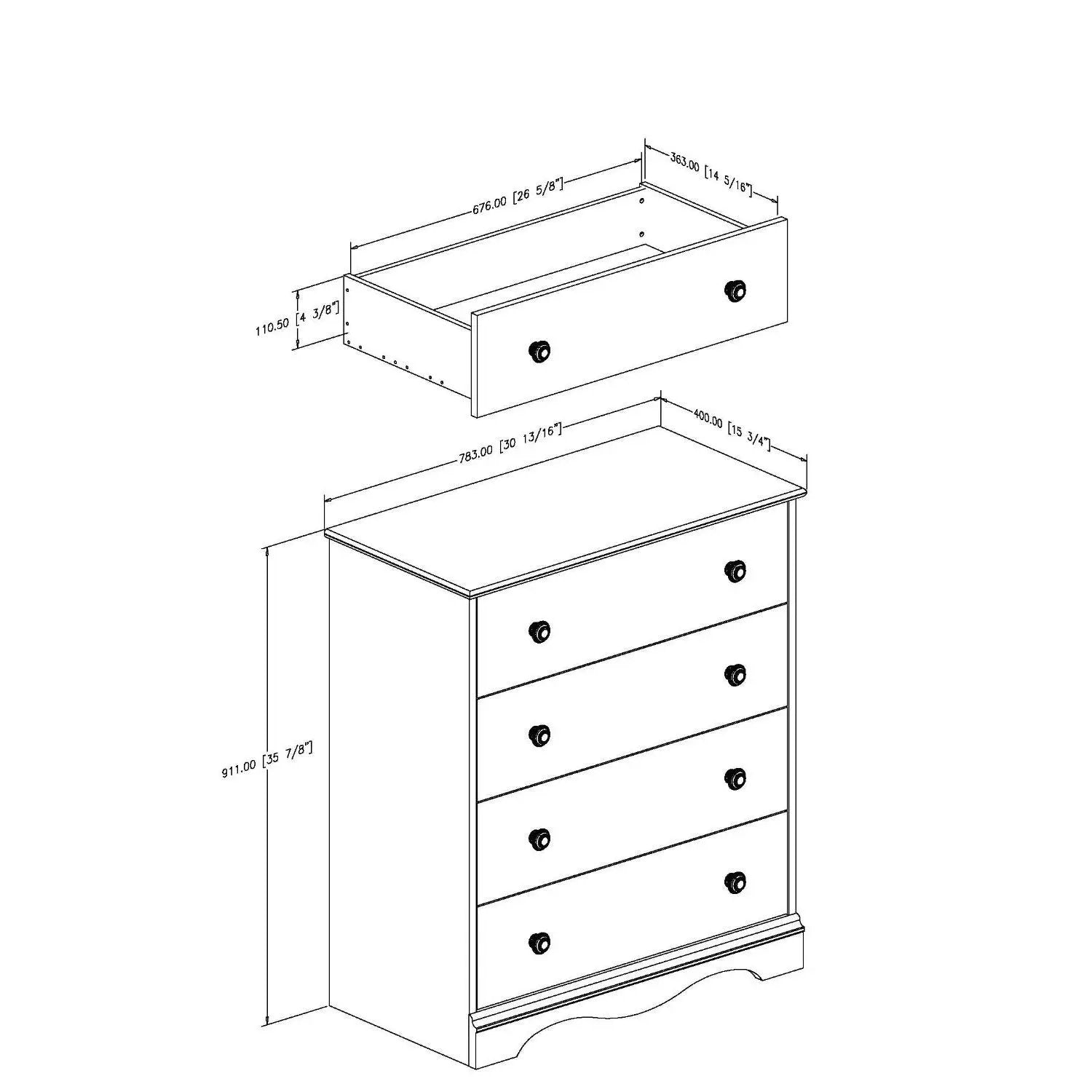 White 4 Drawer Bedroom Chest with Wooden Knobs by HomePacific