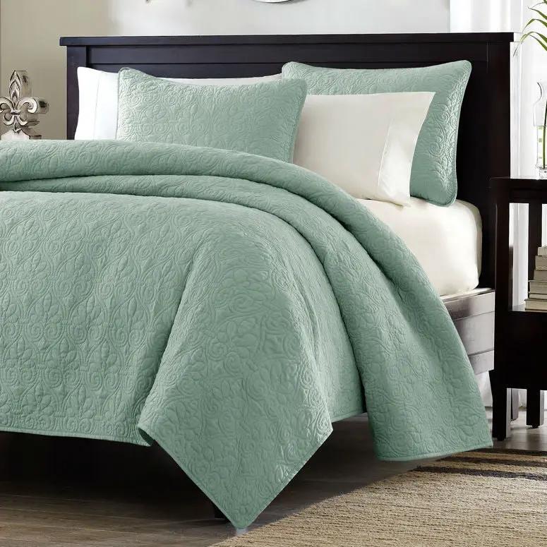 Full / Queen Seafoam Blue Green Quilted Coverlet Quilt Set with 2 Shams by HomePacific