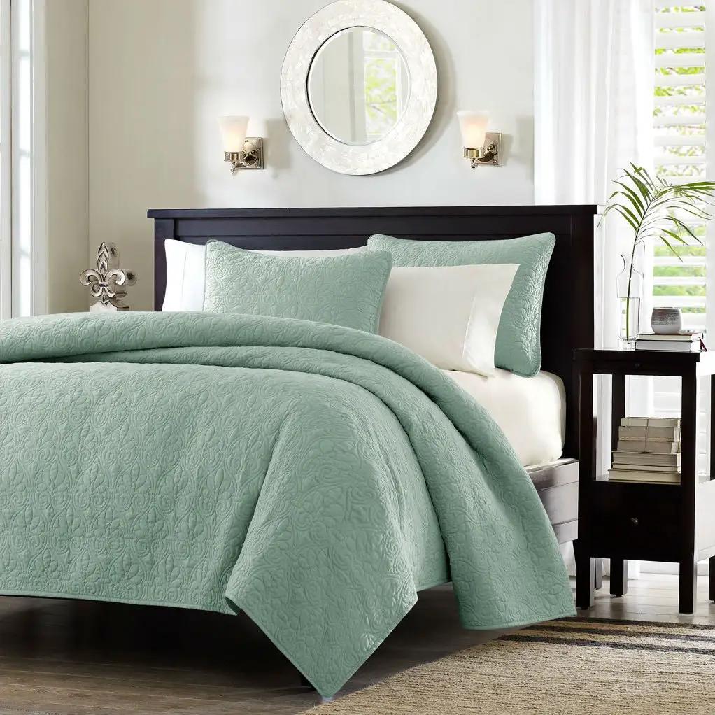 Full / Queen Seafoam Blue Green Quilted Coverlet Quilt Set with 2 Shams by HomePacific