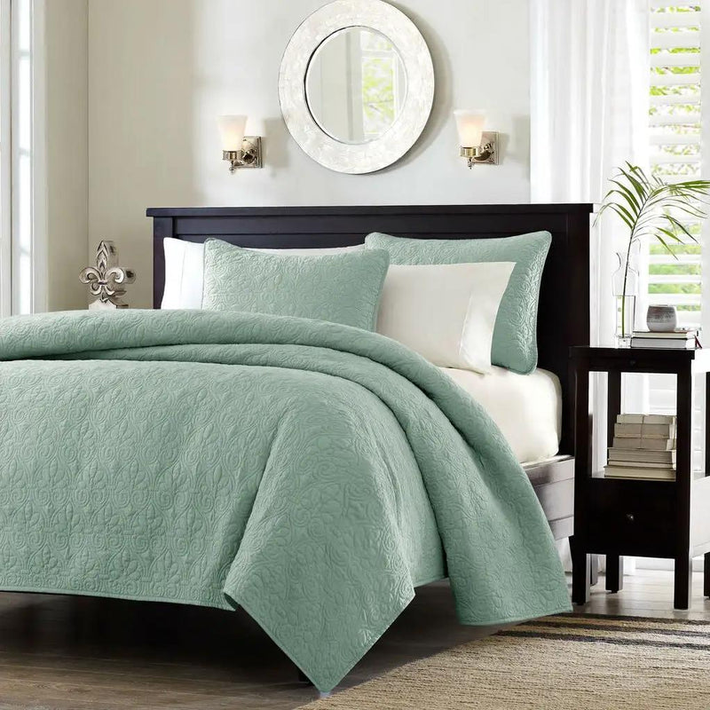 Full / Queen Seafoam Blue Green Quilted Coverlet Quilt Set with 2 Shams by HomePacific