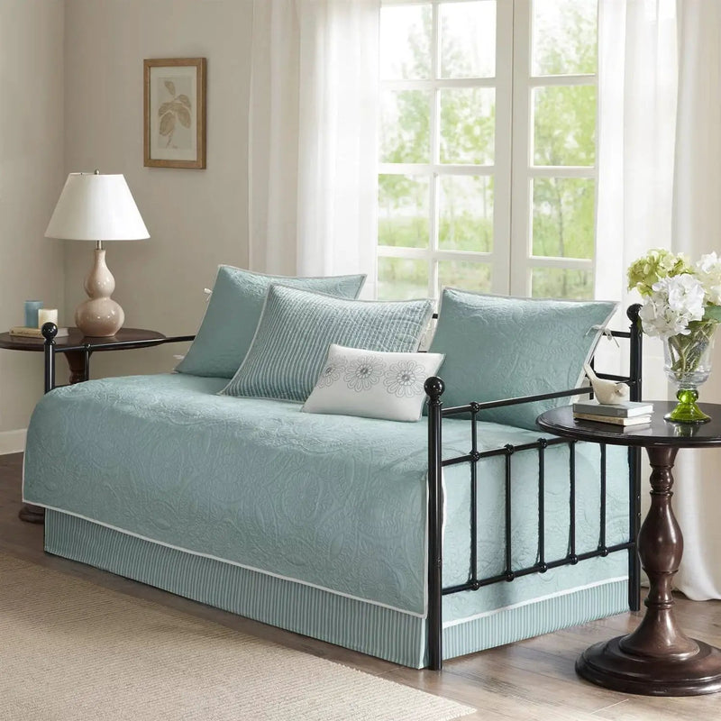 6-Piece Farmhouse Quilted Seafoam Blue Green Teal Reversible Daybed Cover Set by HomePacific