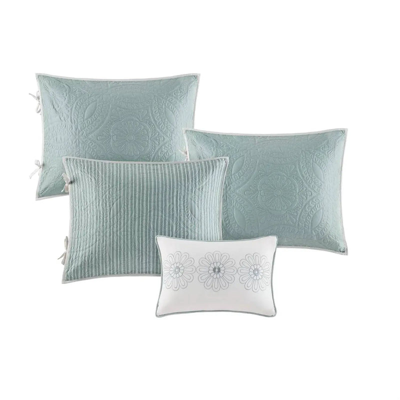 6-Piece Farmhouse Quilted Seafoam Blue Green Teal Reversible Daybed Cover Set by HomePacific