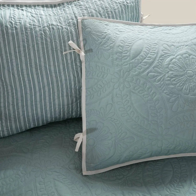 6-Piece Farmhouse Quilted Seafoam Blue Green Teal Reversible Daybed Cover Set by HomePacific