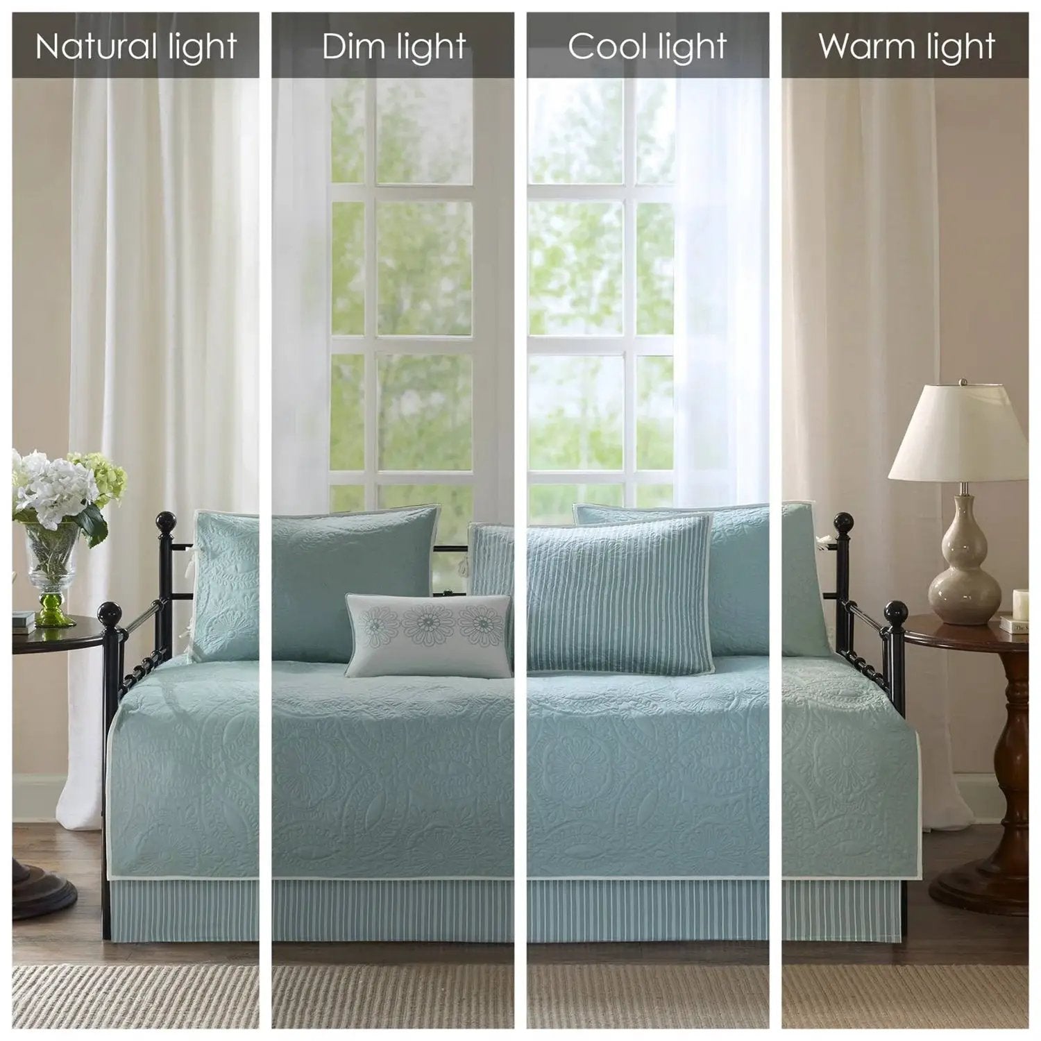 6-Piece Farmhouse Quilted Seafoam Blue Green Teal Reversible Daybed Cover Set by HomePacific