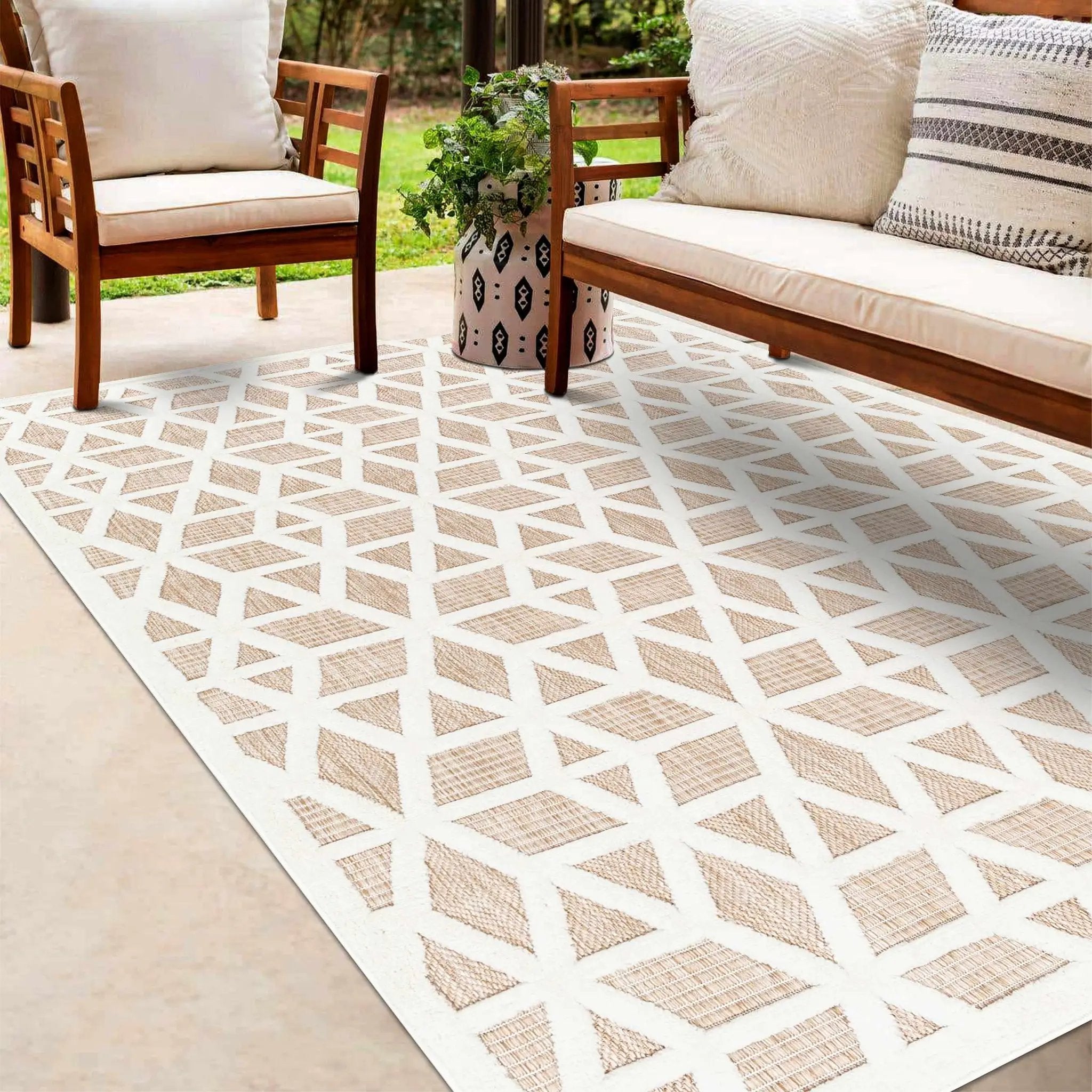 Nuri Tan Outdoor Rug - Clearance by Boutique Rugs