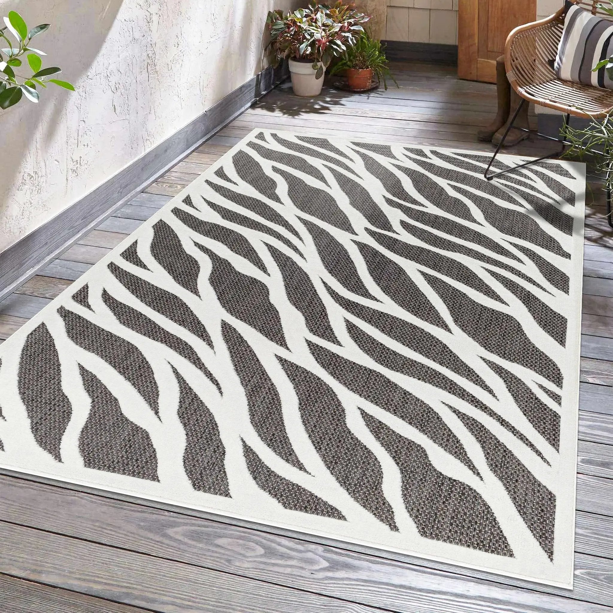 Astra Zebra Print Black Outdoor Rug - Clearance by Boutique Rugs