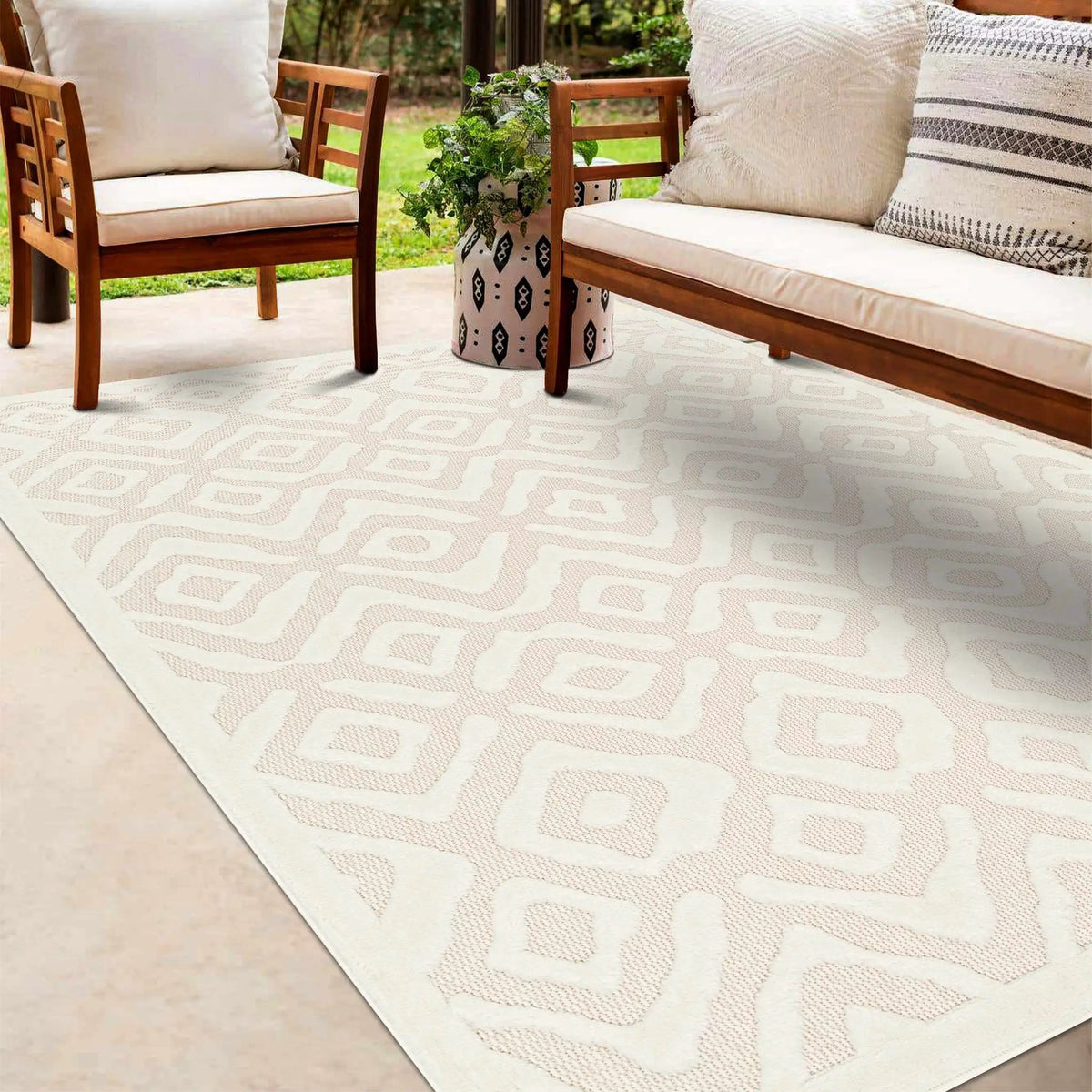 Burl Cream Outdoor Rug - Clearance, installed in a room