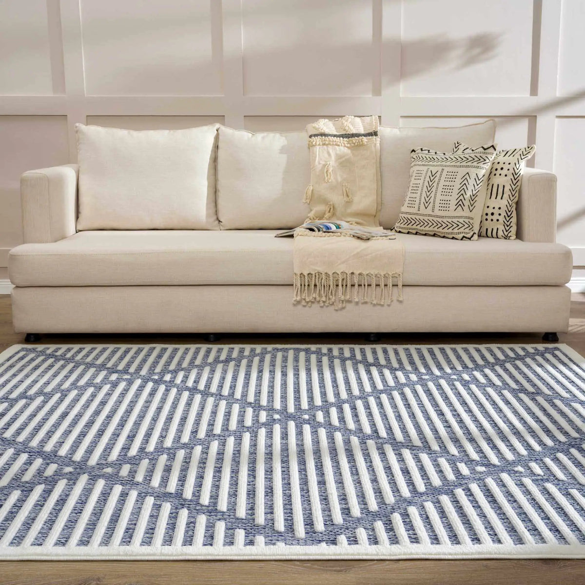 Anah Blue Outdoor Rug, installed in a room 2