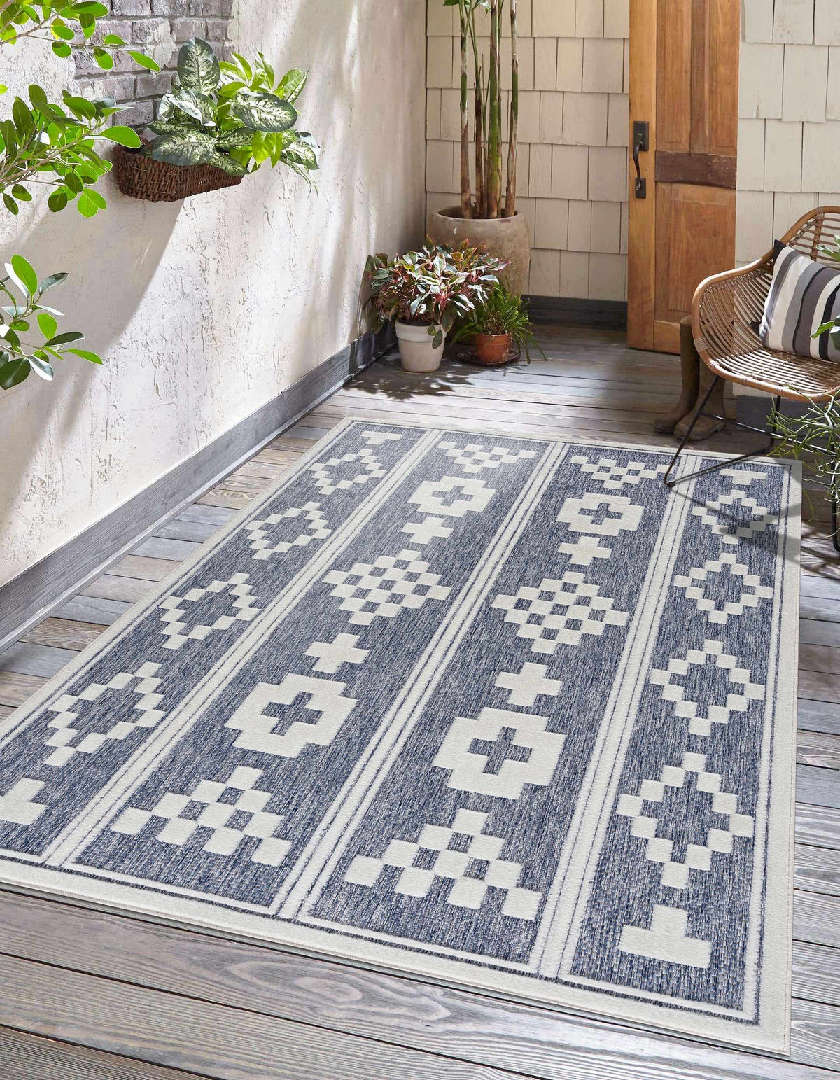 Hiro Blue Outdoor Rug - Clearance, installed in a room 2