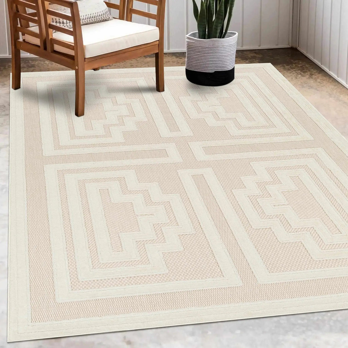 Yves Cream Outdoor Rug - Clearance, installed in a room 3