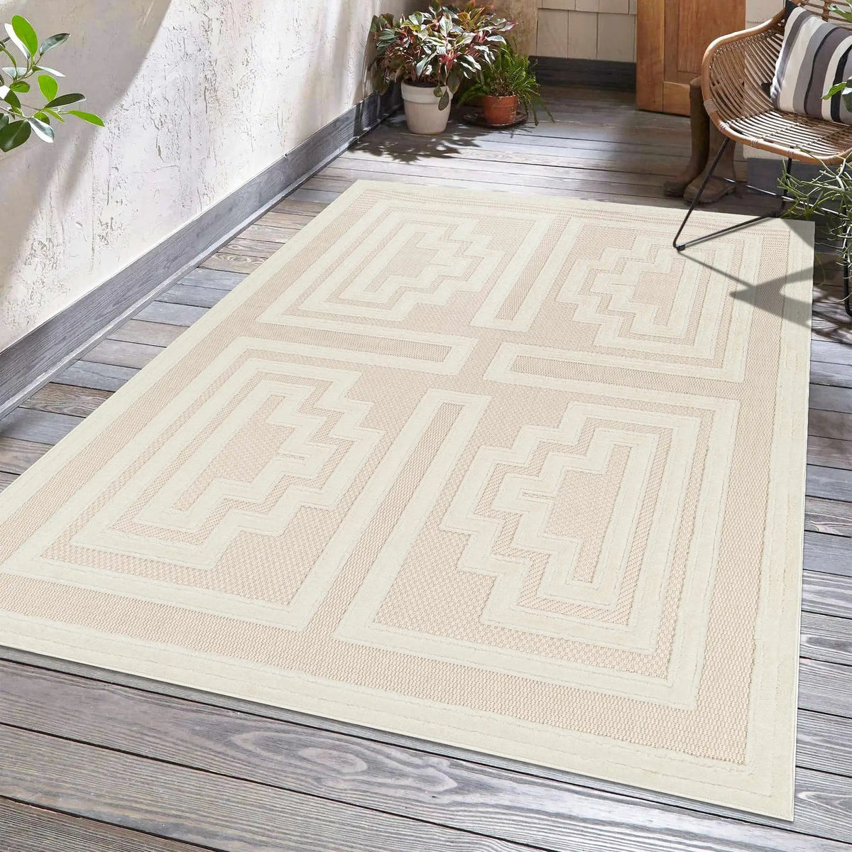 Yves Cream Outdoor Rug - Clearance, installed in a room 2