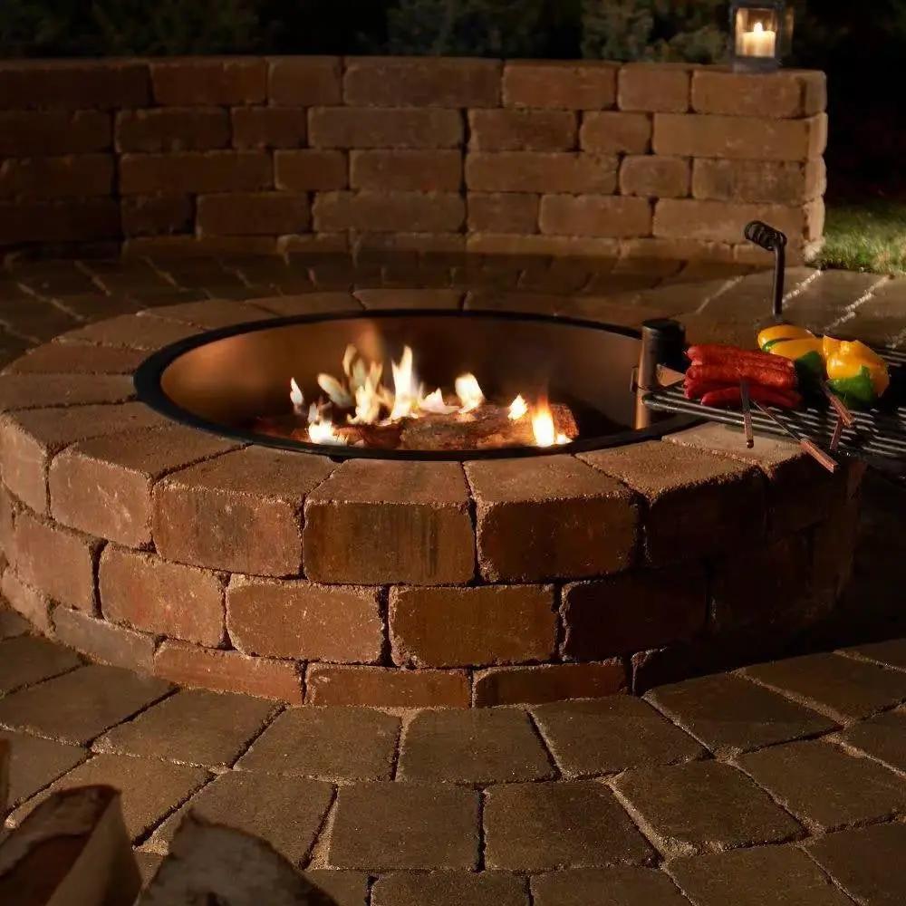 48-in Outdoor Round Concrete Block Stone Fire Pit Kit with Cooking Grill Grate by HomePacific
