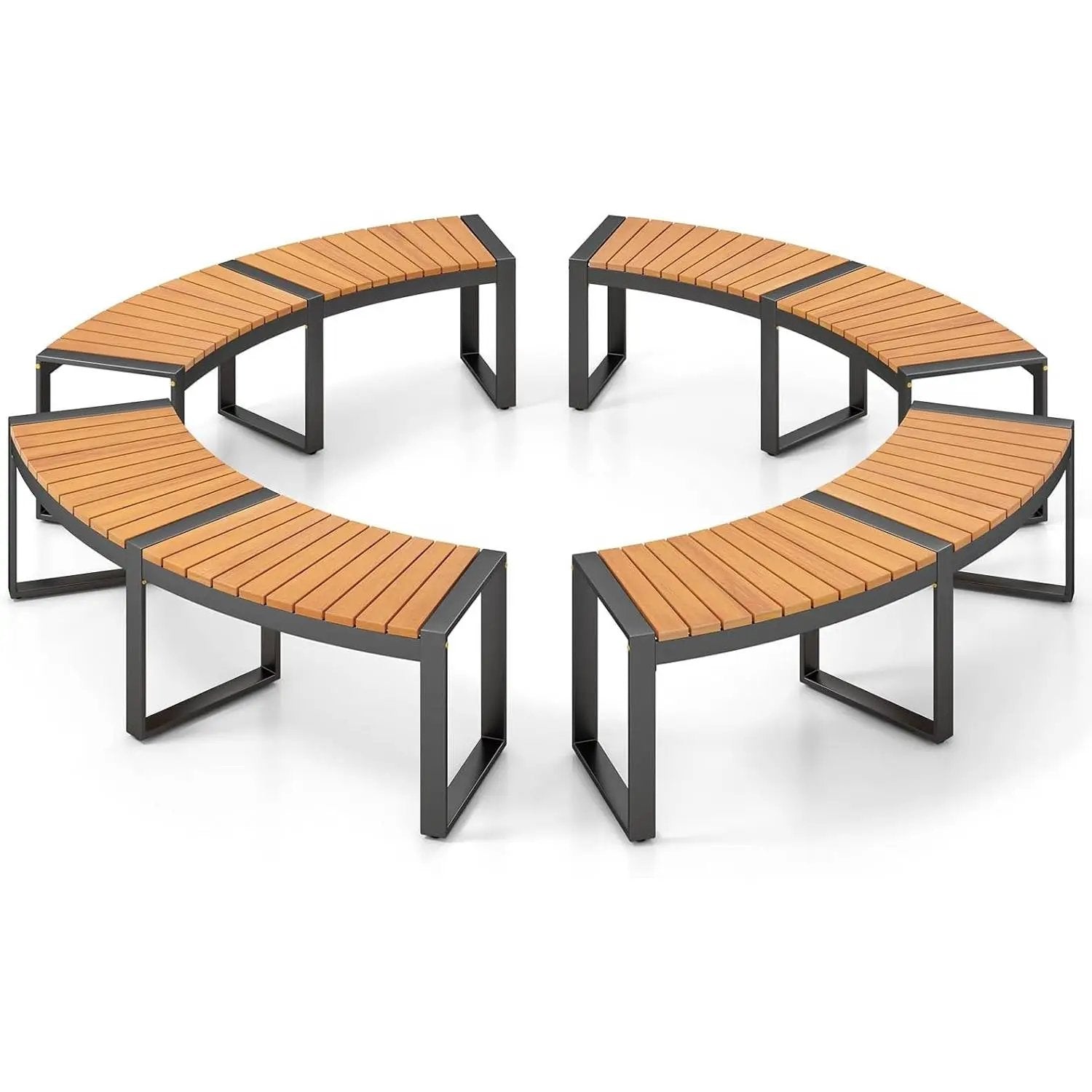 Set of 4 - Round Outdoor Metal Wood Backless Bench - Around Table Tree Fire Pit by HomePacific