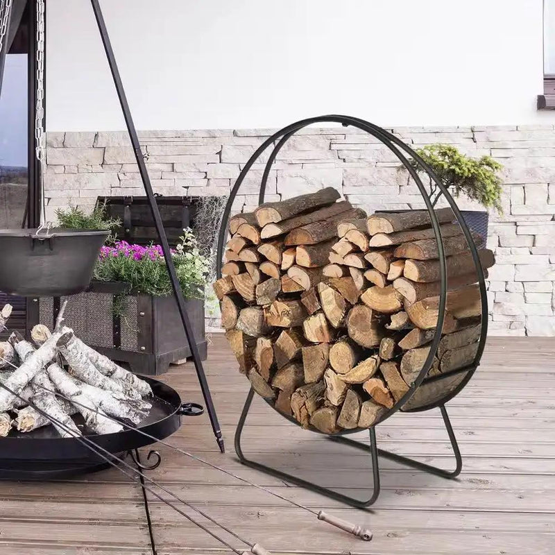 Indoor/Outdoor 2-ft. Round Black Powder-Coated Steel Firewood Log Rack by HomePacific
