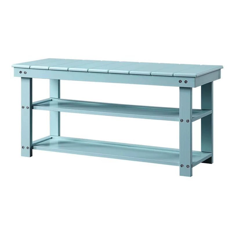 Sea Foam Aqua Blue Wood 2-Shelf Shoe Rack Storage Bench for Entryway or Closet by HomePacific