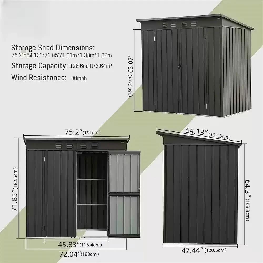 Outdoor Black Galvanized Steel Metal Storage Shed - 6ft. x 4 ft. by HomePacific