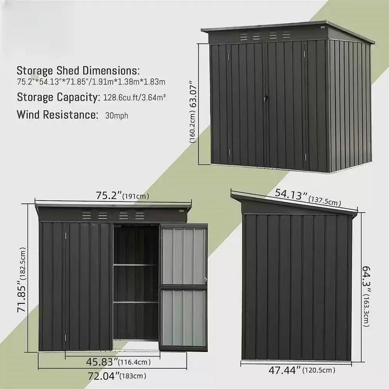 Outdoor Black Galvanized Steel Metal Storage Shed - 6ft. x 4 ft. by HomePacific