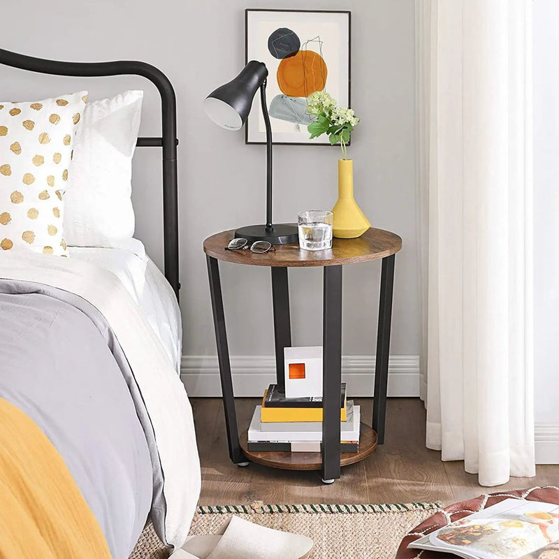 Farmhouse Rustic Round Side Table Nightstand End Table by HomePacific