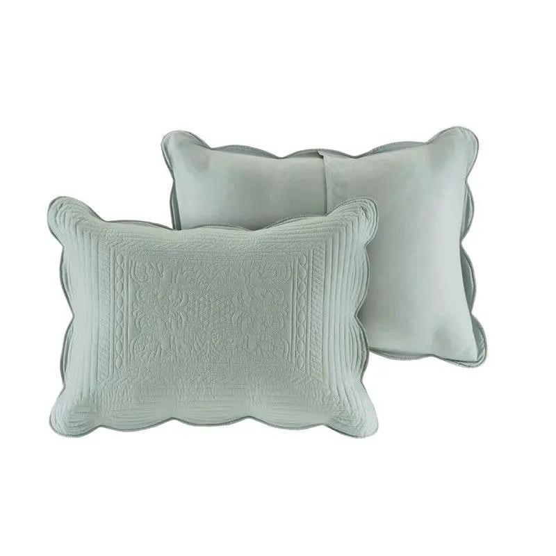 King Size 3 Piece Reversible Scalloped Edges Microfiber Quilt Set in Seafoam by HomePacific