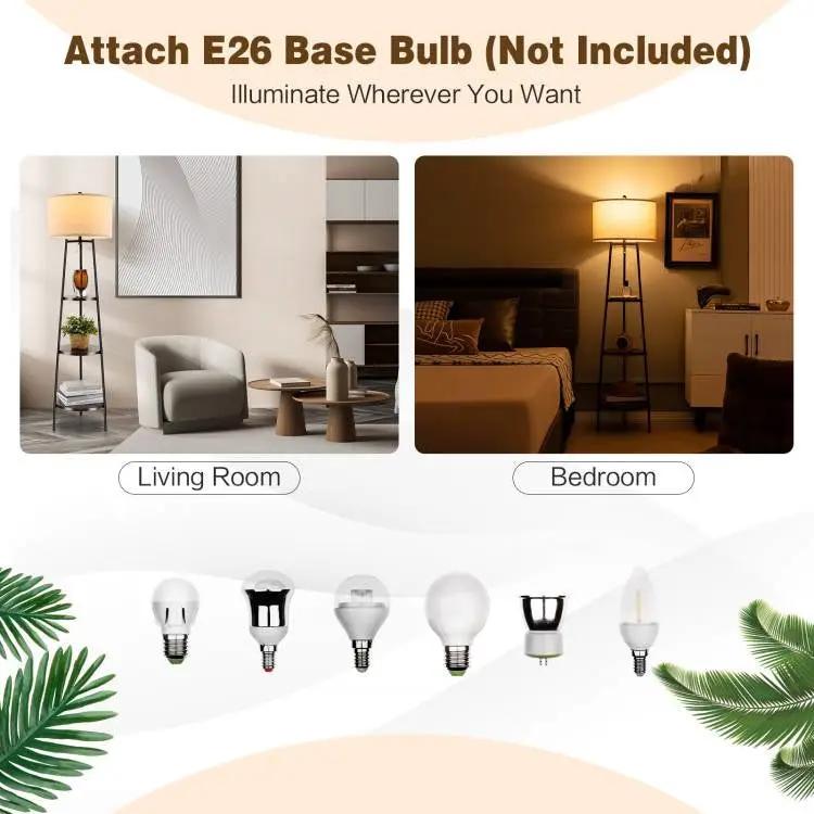 Modern Floor Lamp 3-Tier Bookcase Shelf with Round Drum Linen Lampshade by HomePacific