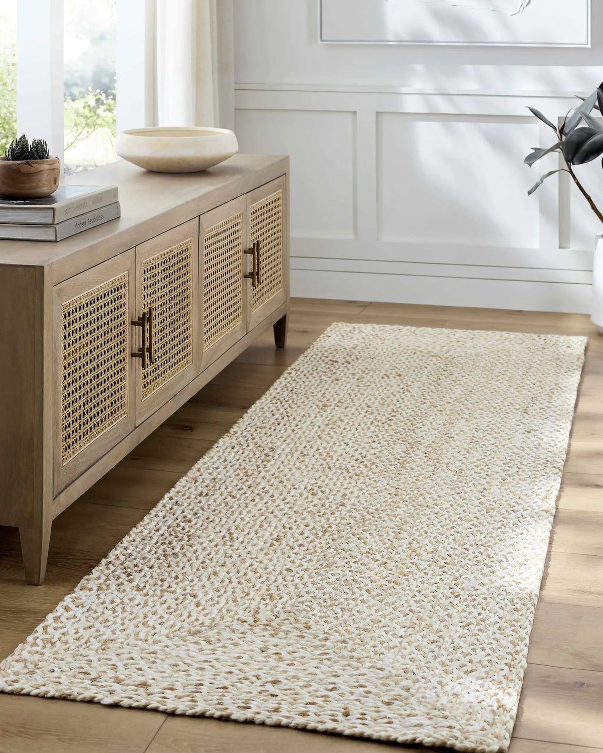 Elkie Cream Jute Area Rug - Clearance, installed in a room 2