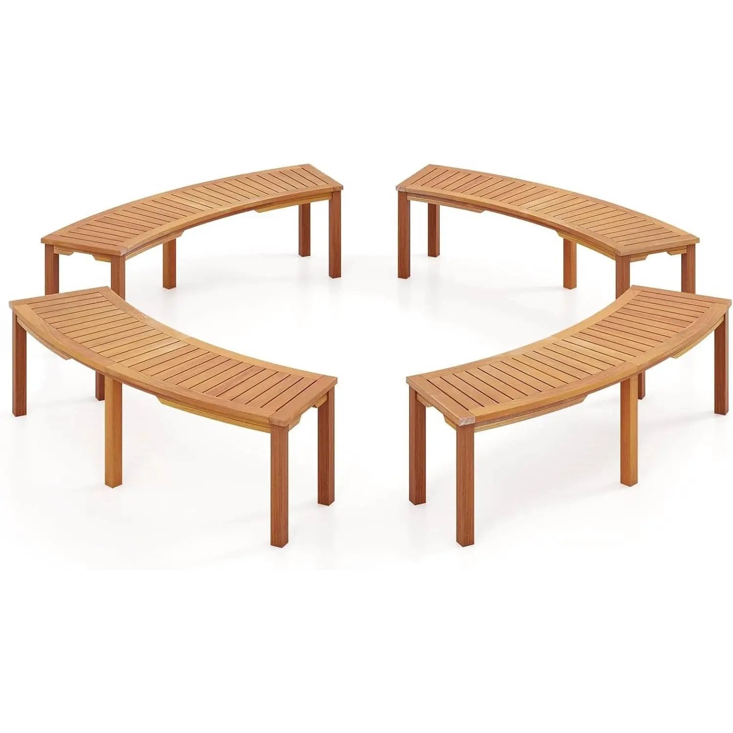 Set of 4 - Outdoor Curved Backless Garden Bench - Around Tree Table or Fire Pit by HomePacific