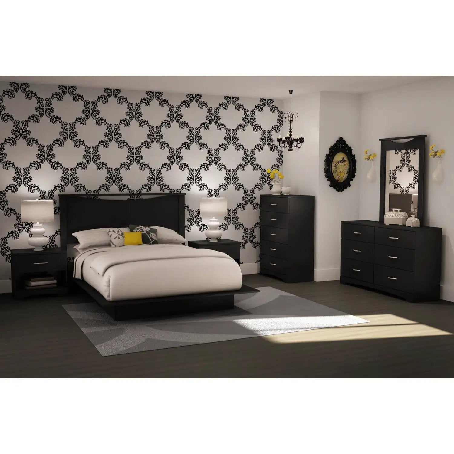 Modern 5-Drawer Bedroom Chest in Black Wood Finish by HomePacific