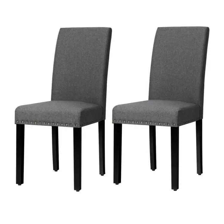 Set of 2 Grey Linen Upholstered Nailhead Dining Chair - 330 lbs. Weight Capacity by HomePacific