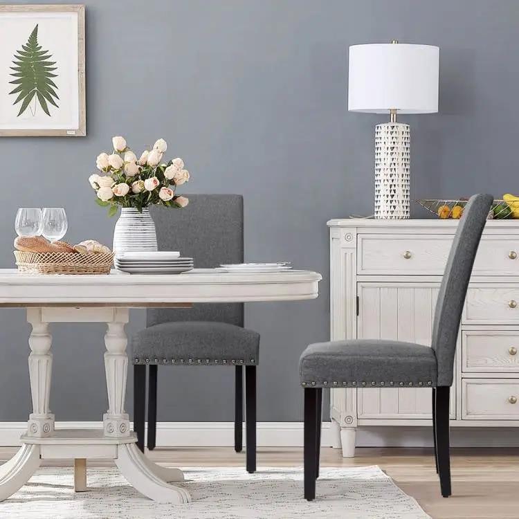 Set of 2 Grey Linen Upholstered Nailhead Dining Chair - 330 lbs. Weight Capacity by HomePacific