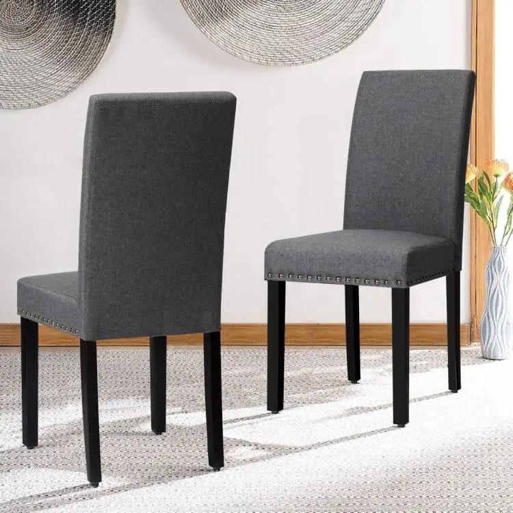 Set of 2 Grey Linen Upholstered Nailhead Dining Chair - 330 lbs. Weight Capacity by HomePacific