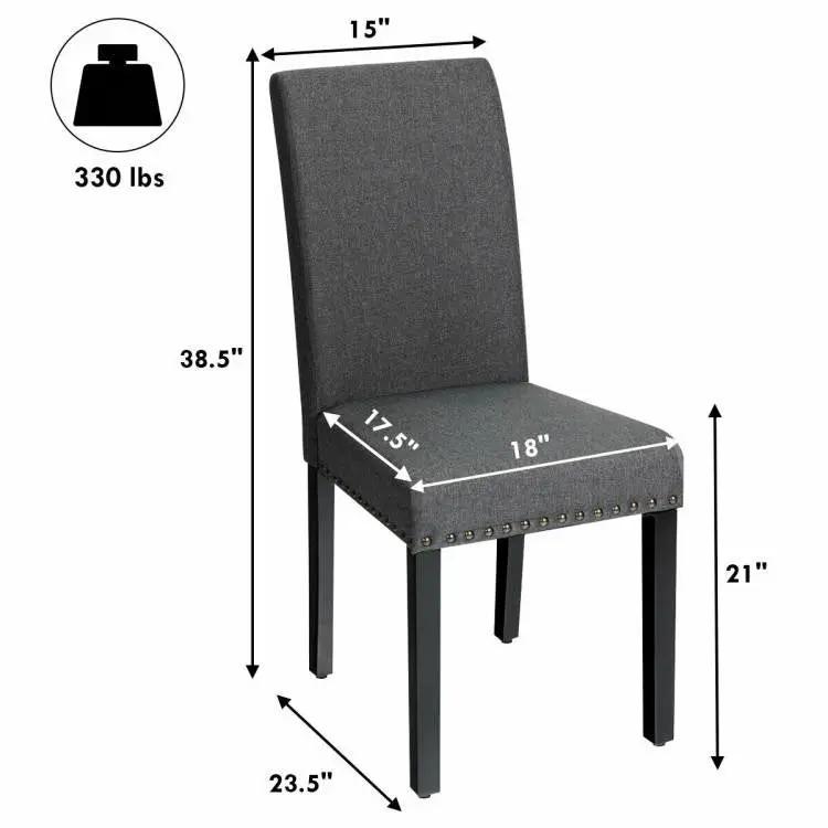 Set of 2 Grey Linen Upholstered Nailhead Dining Chair - 330 lbs. Weight Capacity by HomePacific
